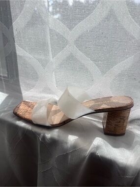 Andre Assous White Sheer Double-Band Cork Heel Sandal